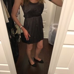 Silky-like brown cocktail comfortable short dress